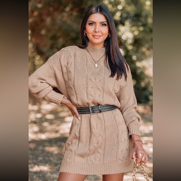 Tan Cable Knit Sweater Dress size Small - Picture 1 of 8